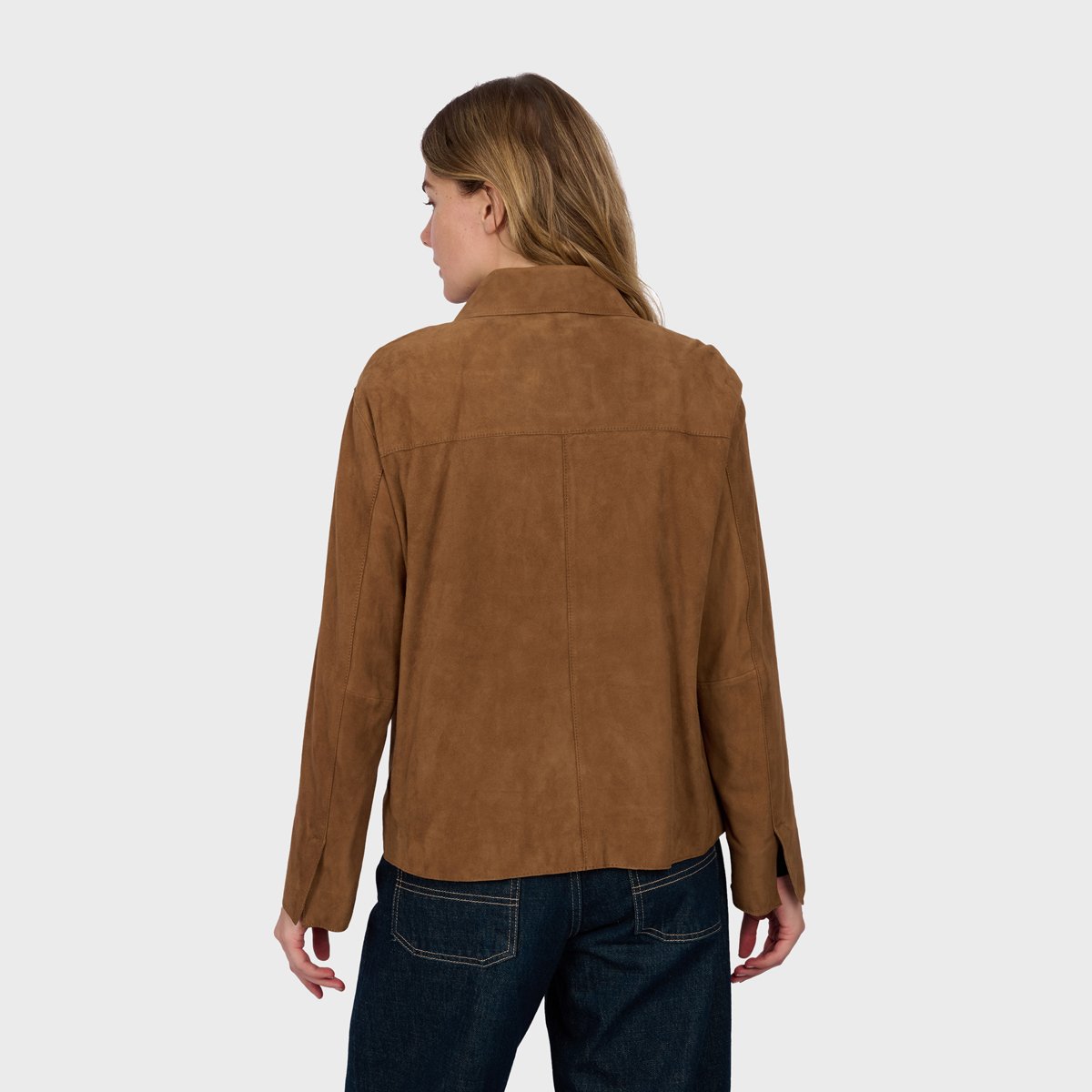 Veste droite en cuir suède HOUSTON marron clair, OAKWOOD