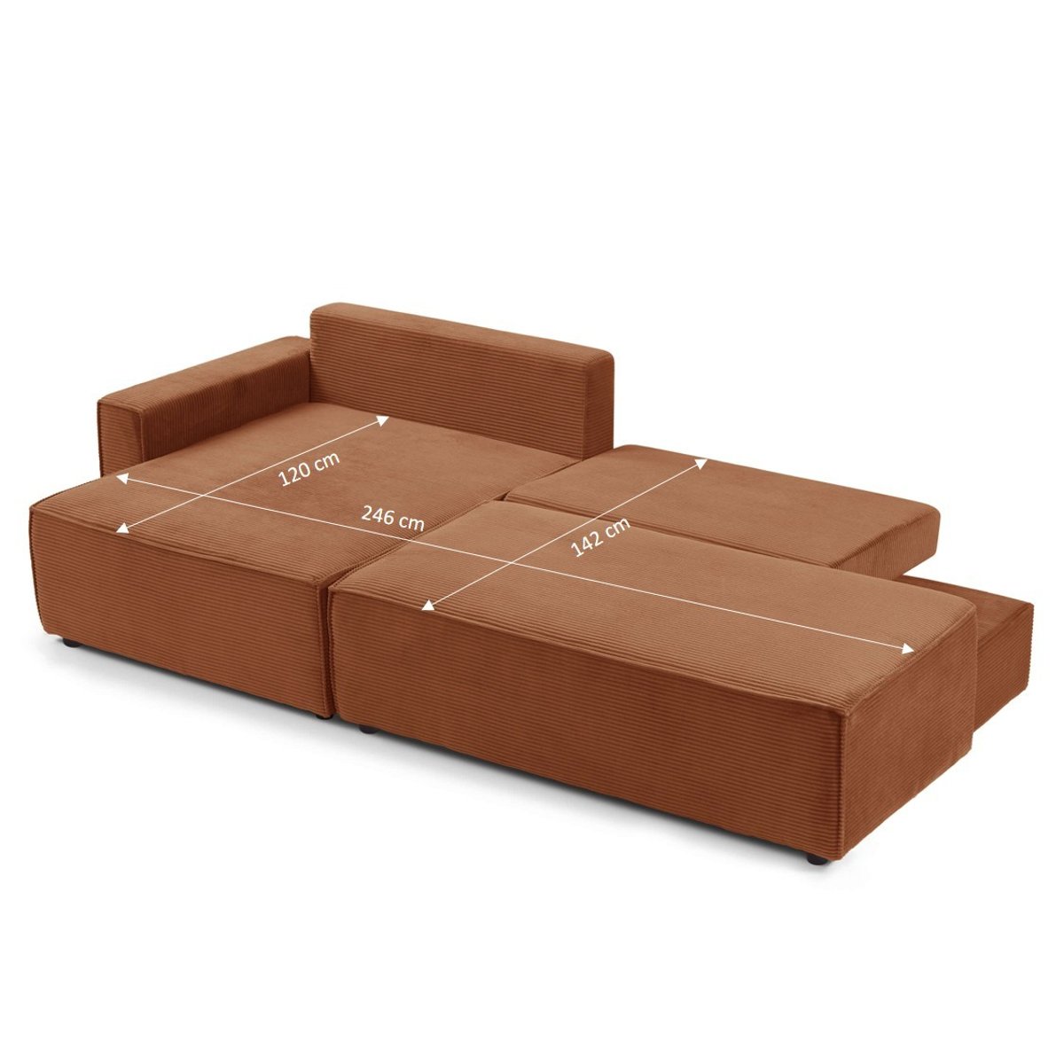 Canapé d'angle gauche convertible velours ZOLA terracotta, BAÏTA