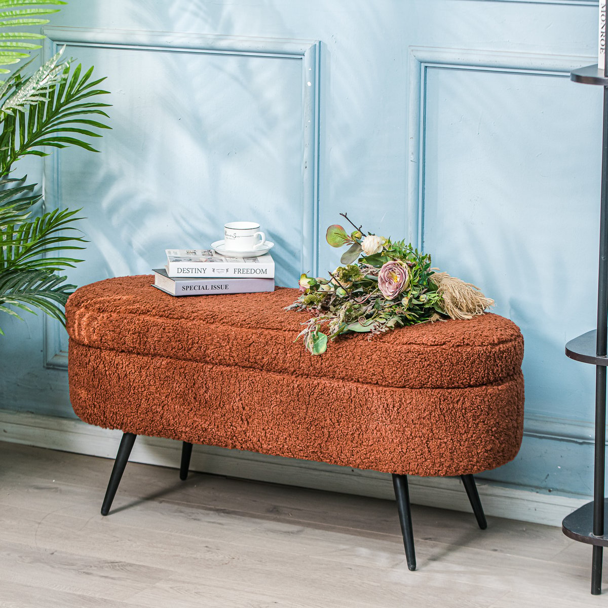 Banc avec rangement en bouclette, STOCKHOLM terracotta, NORDLYS