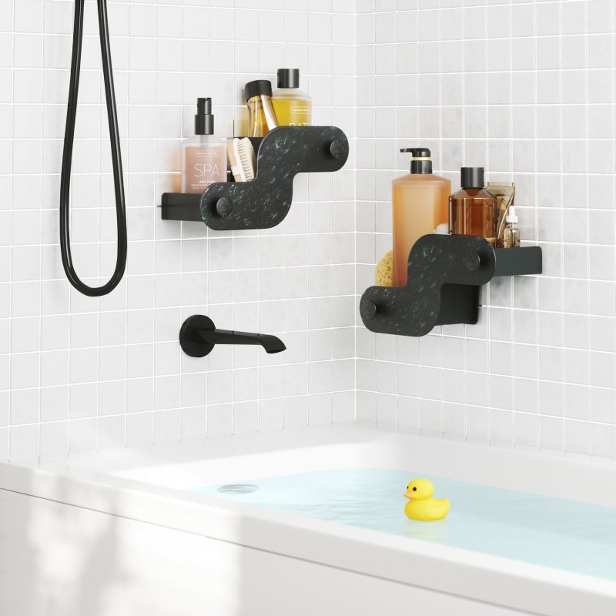 Etagère de douche design ventouse NAMI set de 2 noir, UMBRA