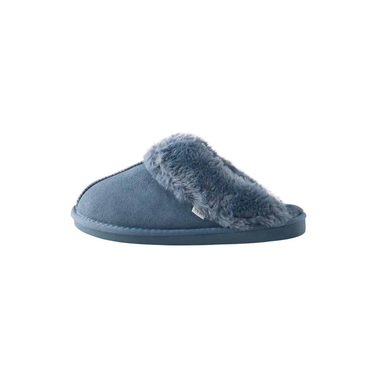 Chaussons mules en daim fourrés bleu jean, NEXT