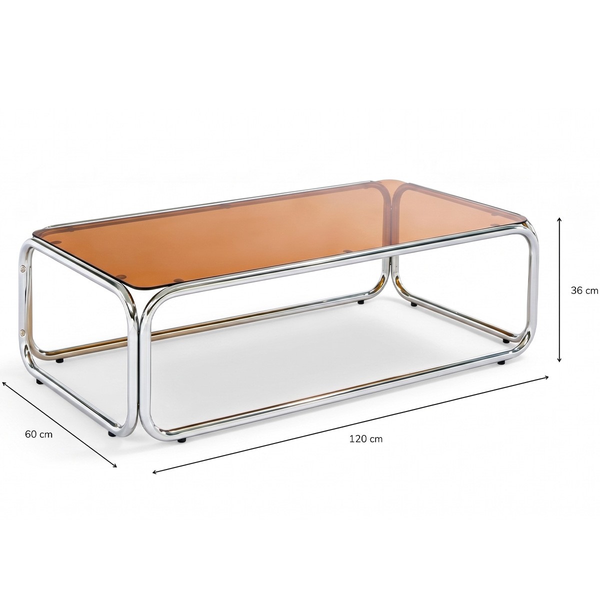 Table basse rectangulaire en acier chromé et verre trempé caramel - SPRITZ fumé, HOMIFAB