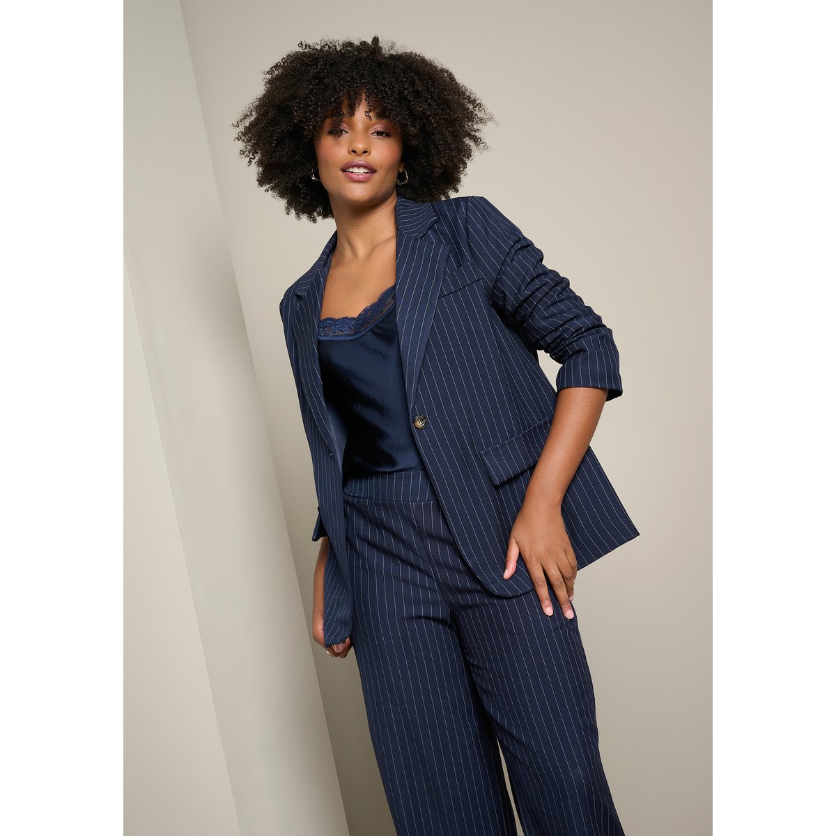 Blazer à fines rayures bleu marine, LOLALIZA