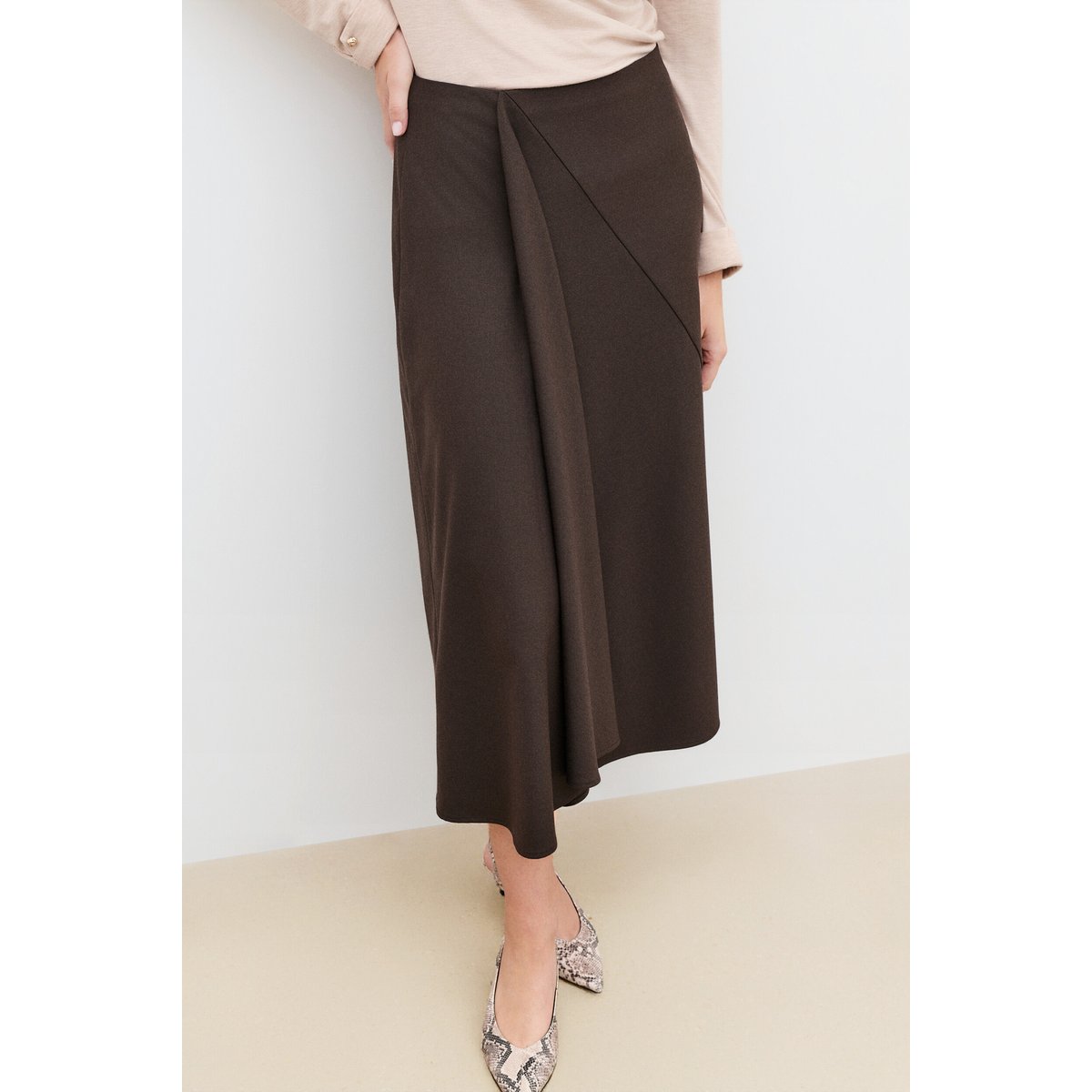Jupe fluide féminine JOUZY marron foncé, CAROLL