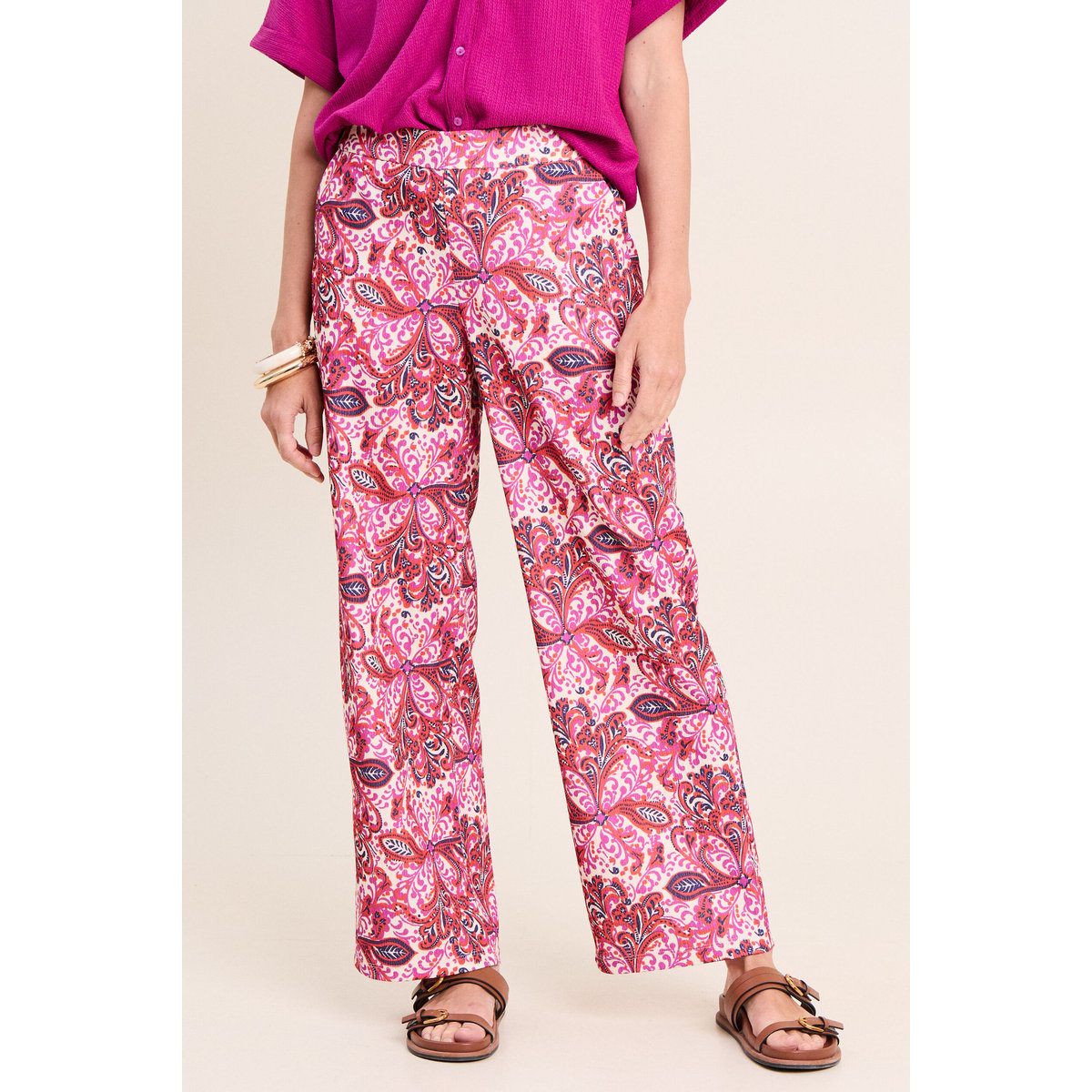 Pantalon large taille haute rose corail, BREAL