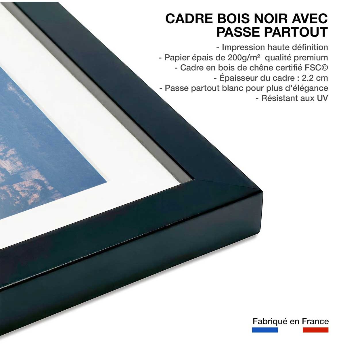 Affiche Roches en Asie affiche + cadre en bois - noir, HEXOA