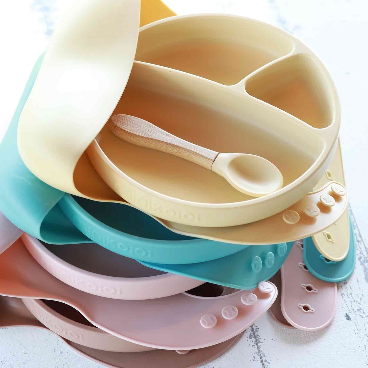 Coffret repas comme un grand, Assiette Cuillère Bavoir caramel, MINIKOIOI