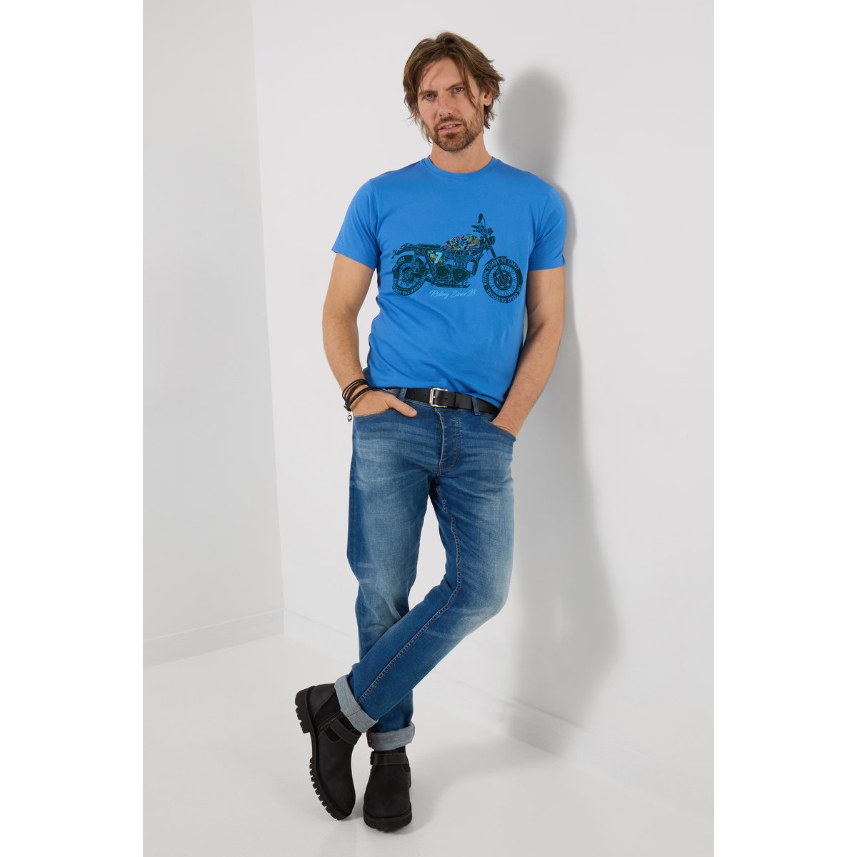 T-shirt graphique moto bleu, JOE BROWNS