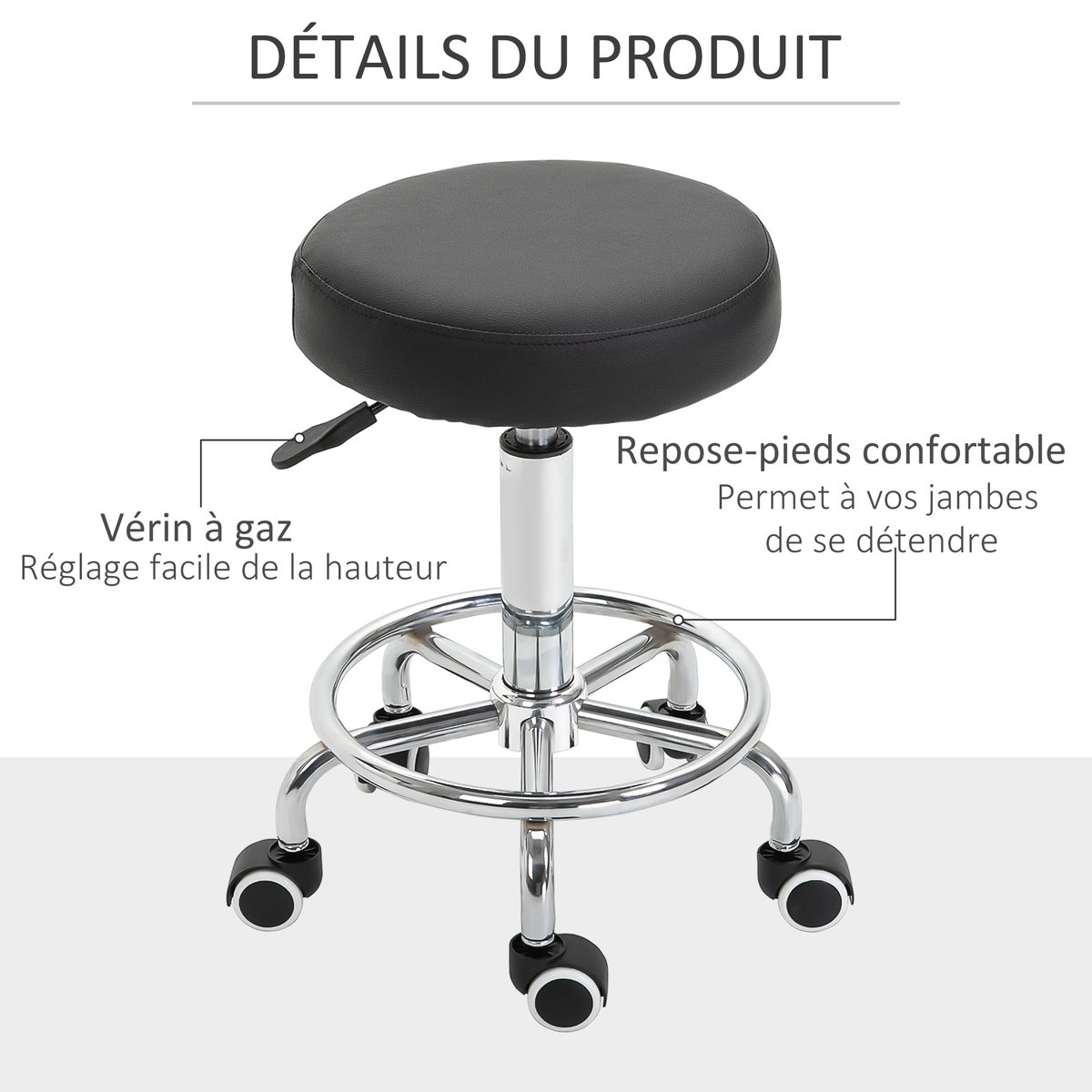 Tabouret de salon Revêtement synthétique Noir noir, HOMCOM