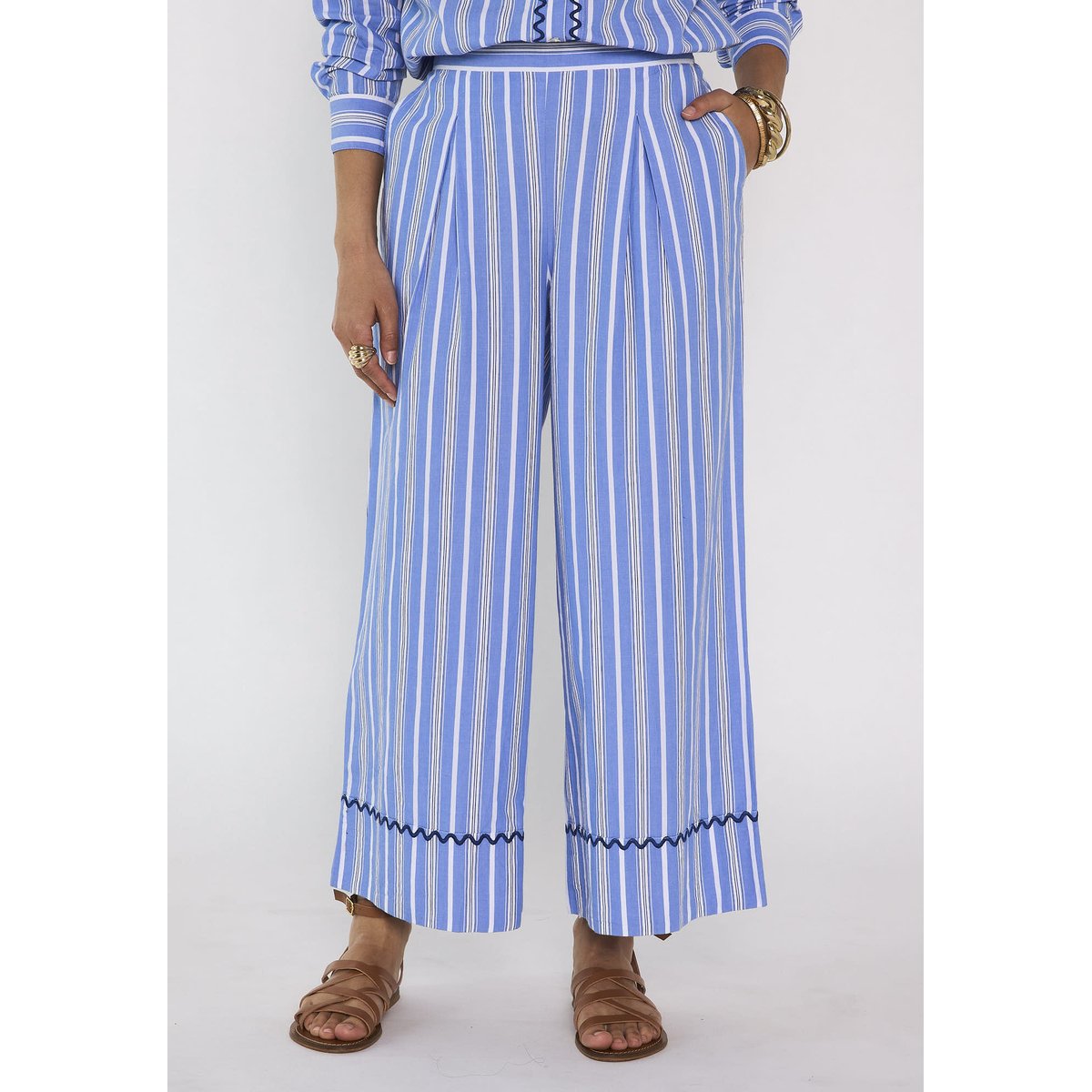 Pantalon rayé droit en coton LOUISETTE bleu roi, Maison 123