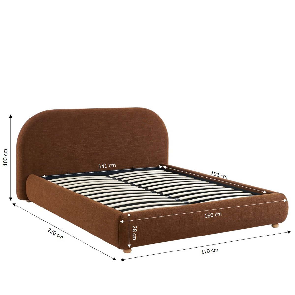 Lit coffre avec sommier relevable JELLY marron, SORELH