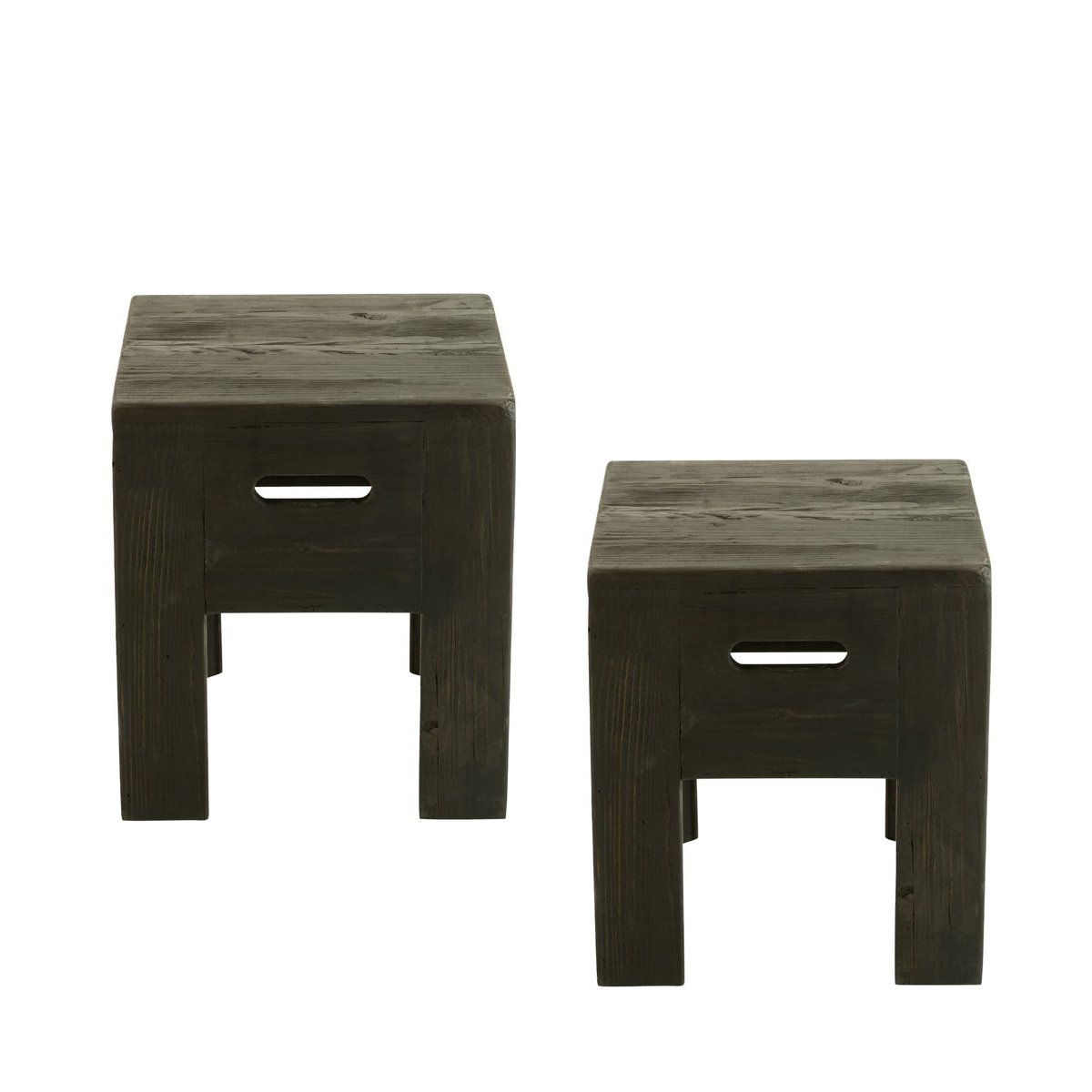 Tabourets en bois massif carrés (lot de 2) - TERRA noir, HELLIN, DEPUIS 1862