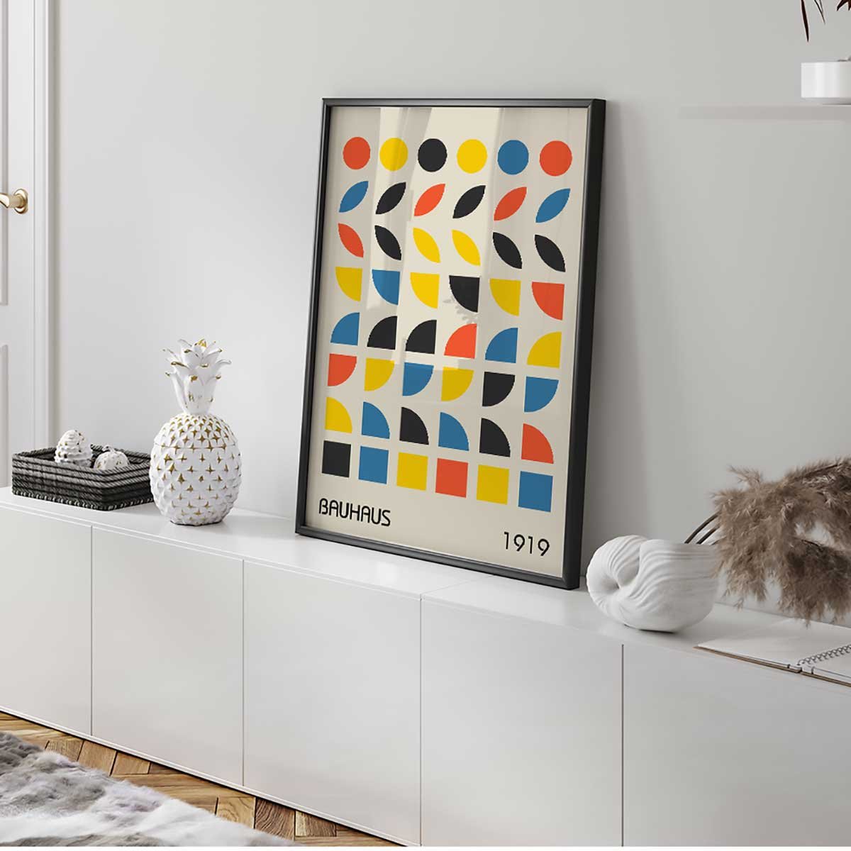 Affiche encadrée bauhaus formes colorées modernes affiche + cadre en métal - noir, HEXOA