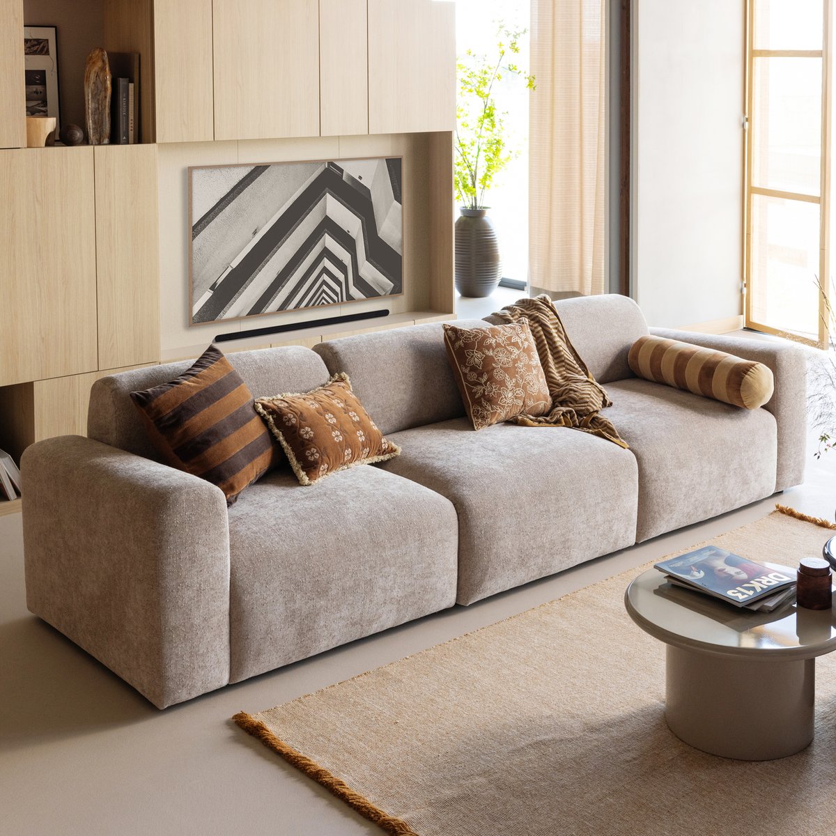 Lot de 4 coussins en coton RELA marron, WOOOD