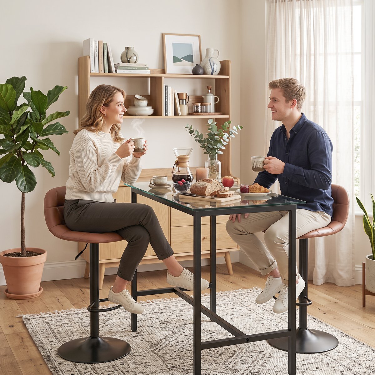 Tabouret de bar PU Marron marron foncé, noir, HOMCOM
