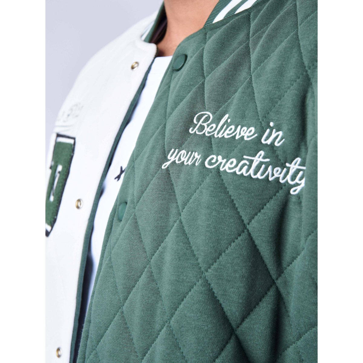 Veste Oversize Matellassée Style Universitaire Bicolore vert, PROJECT X