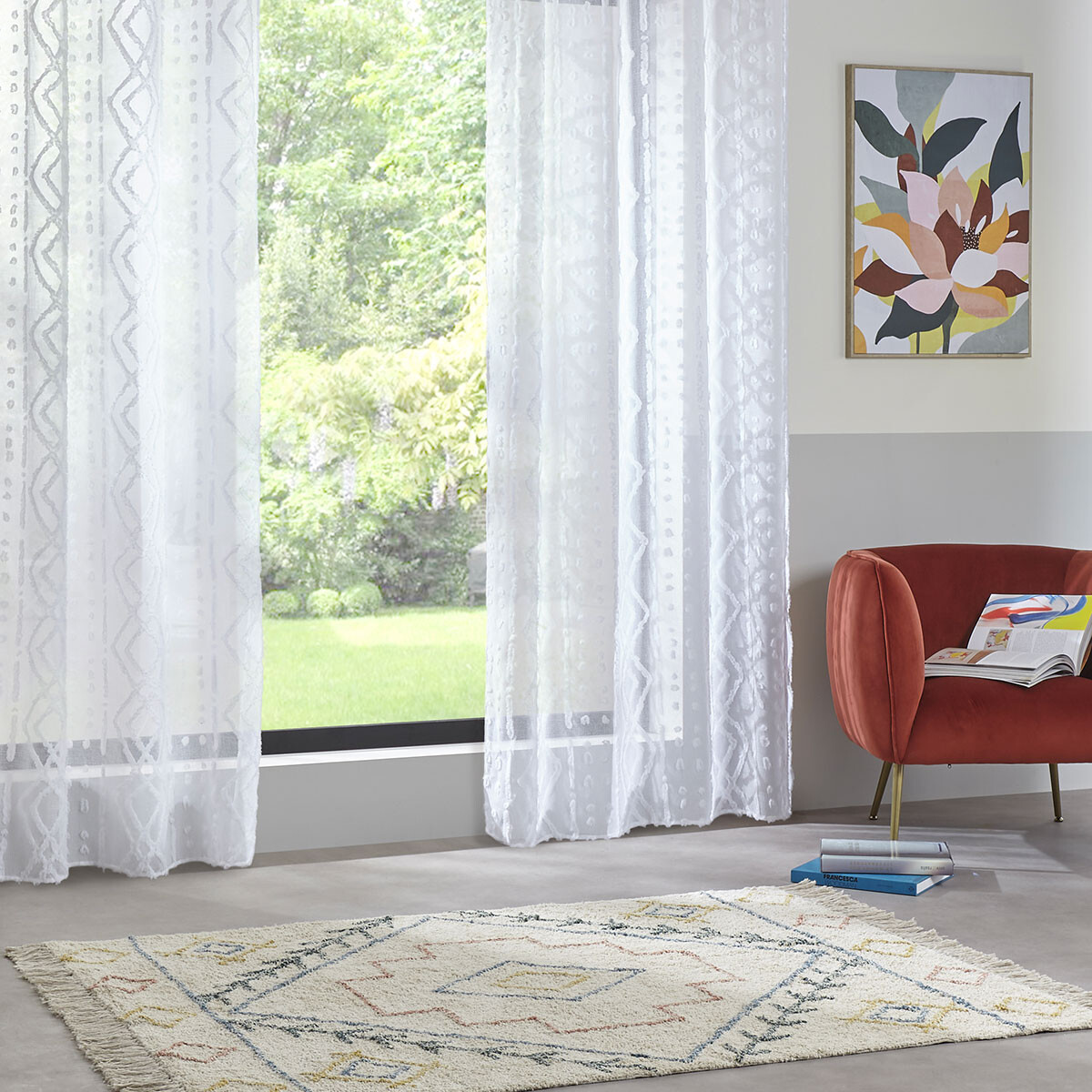 Voilage à motifs jacquards SAMA blanc, ATMOSPHERA