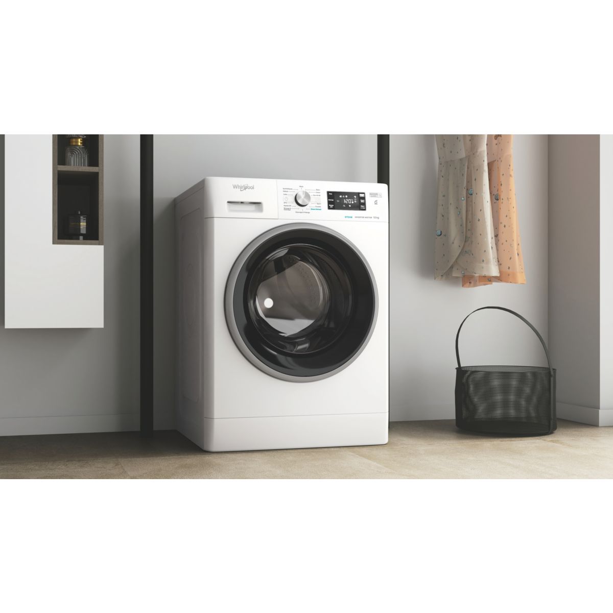 Lave linge hublot FFBD10469BSVFR blanc, WHIRLPOOL