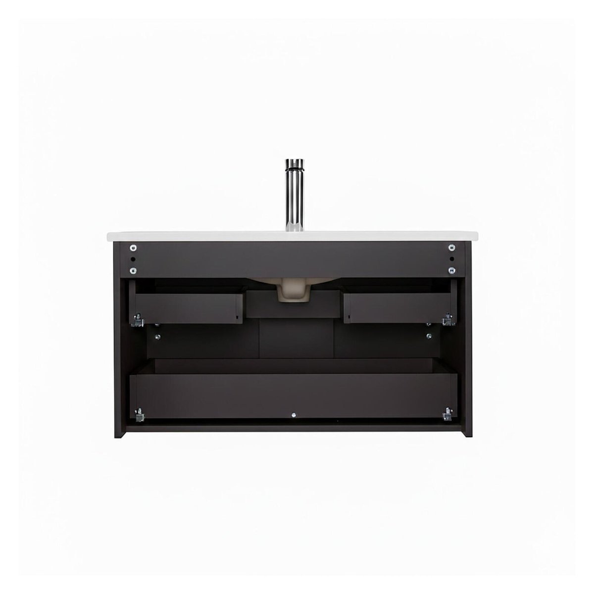 Meuble simple vasque 80cm décor chêne avec robinet et miroir SORRENTO noir satiné, MOB IN