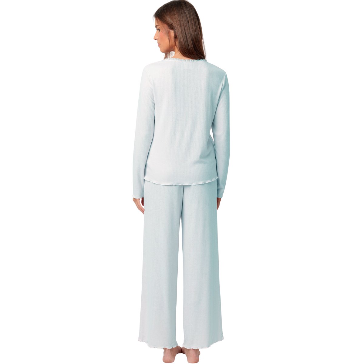 Pyjama pantalon top manches longues Romantic bleu, ADMAS