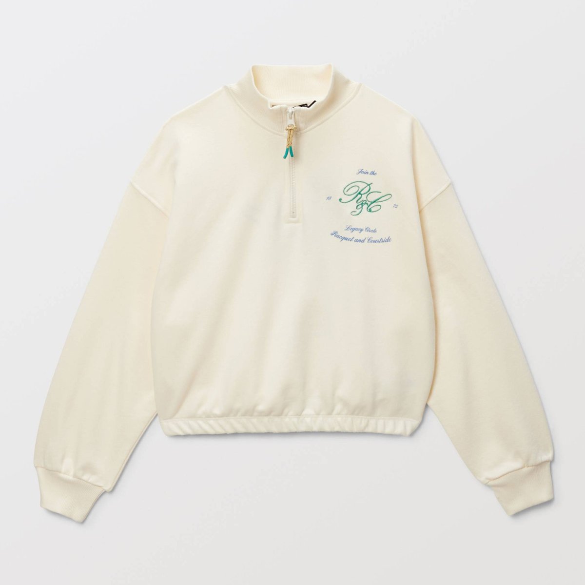 Sweat brodé et à col zippé en coton winter white, MONOPRIX