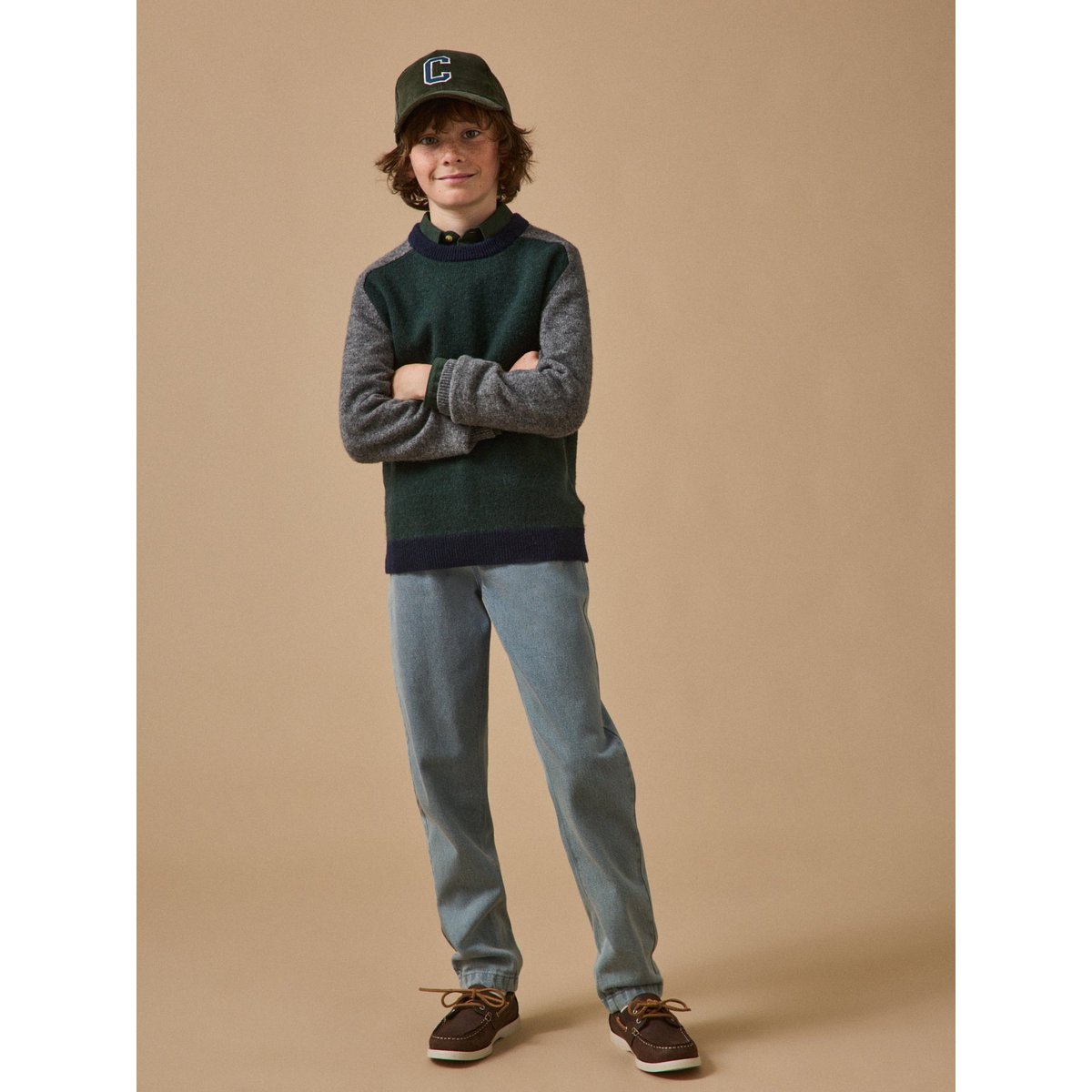 Pull colorblock en laine vert, CYRILLUS