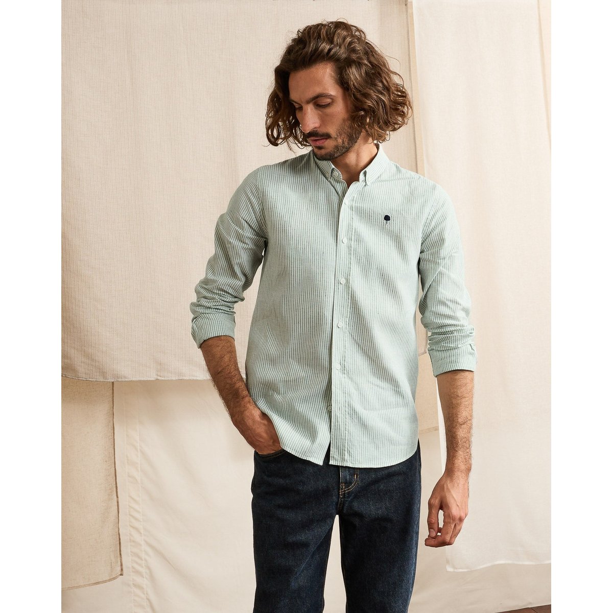 Chemise IVOY vert foncé et écru, FAGUO