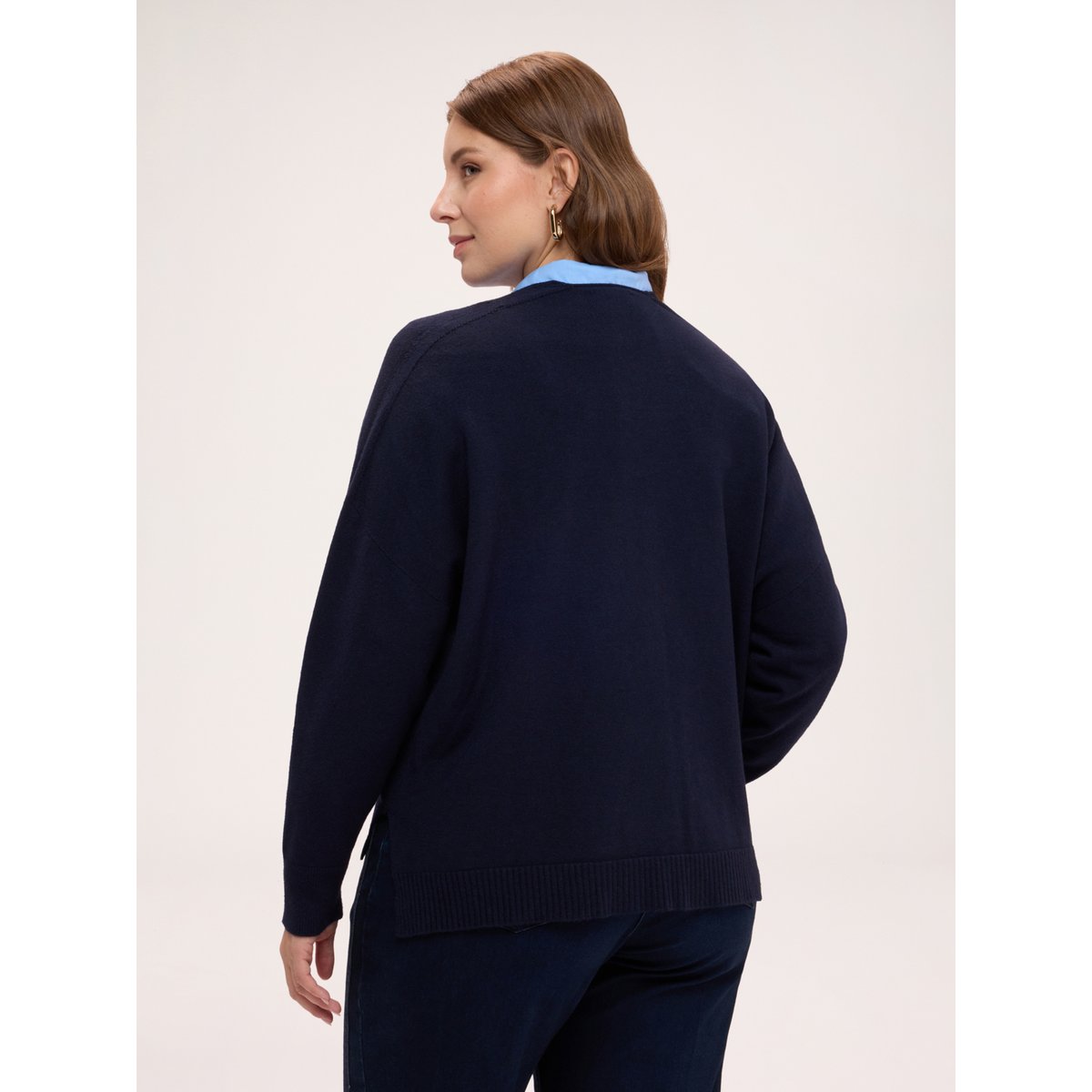 Cardigan col en V bleu, FIORELLA RUBINO