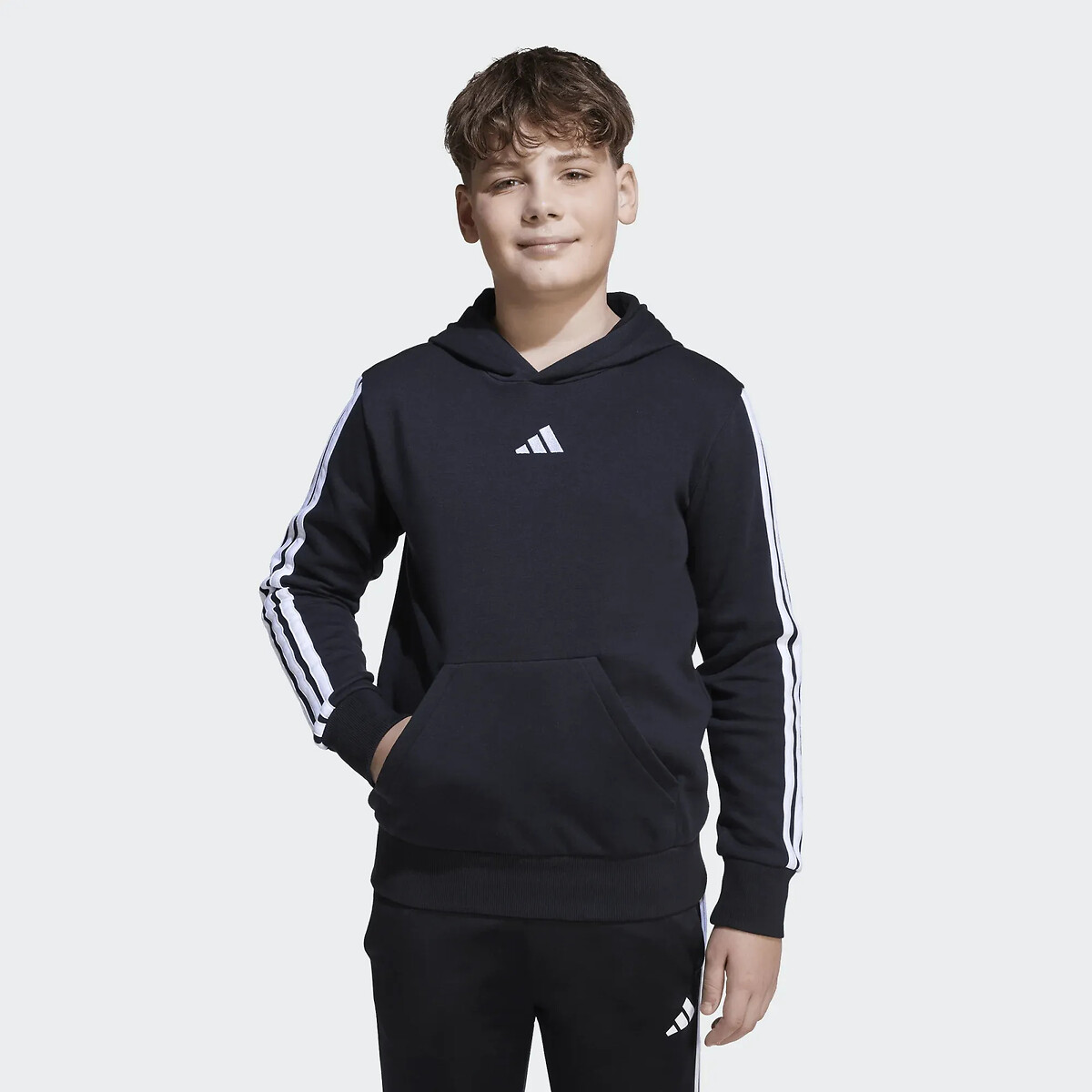 Felpa con cappuccio in tessuto garzato, 3 bande, ESSENTIALS nero , adidas Performance
