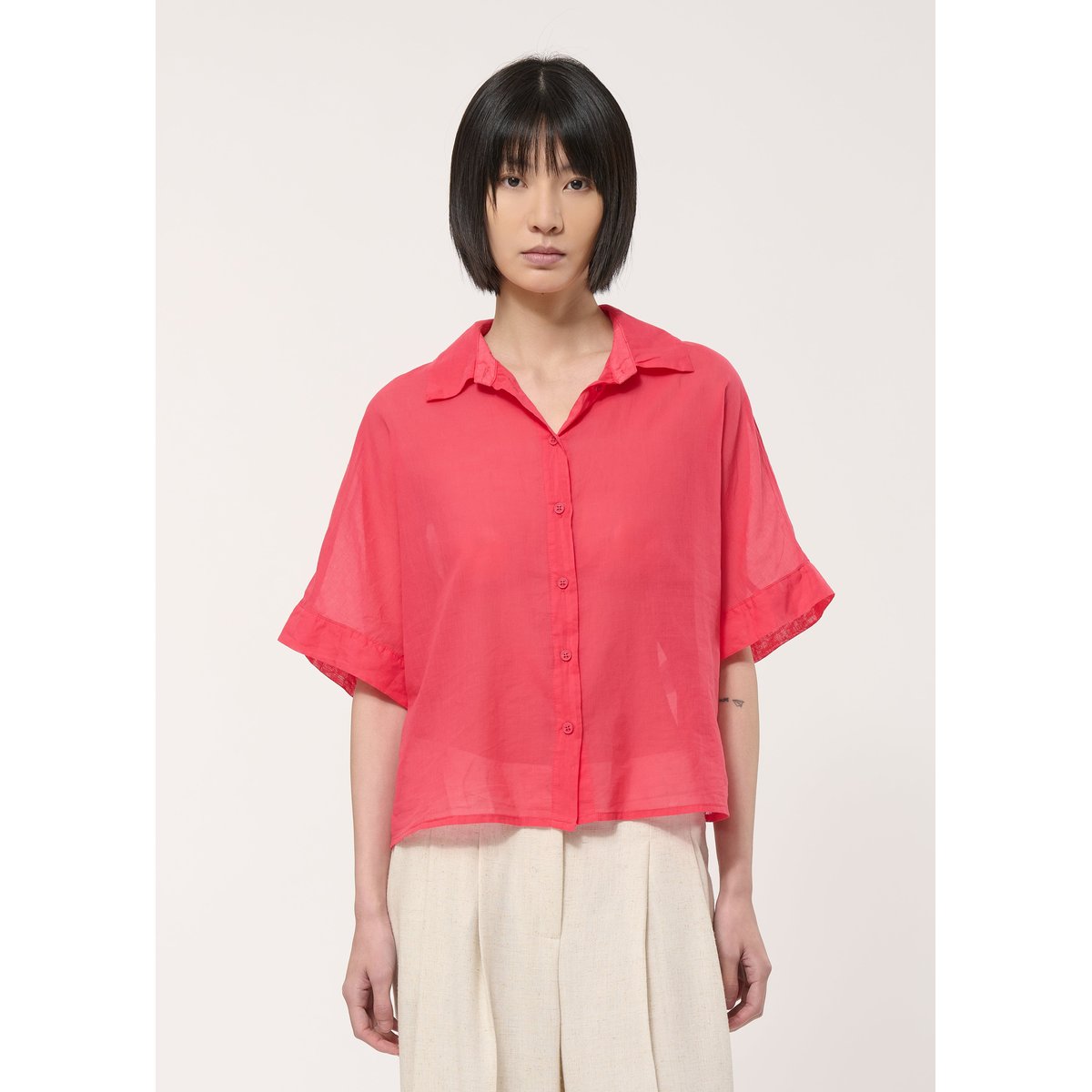 Chemise courte oversize unie vermillon, HUMILITY