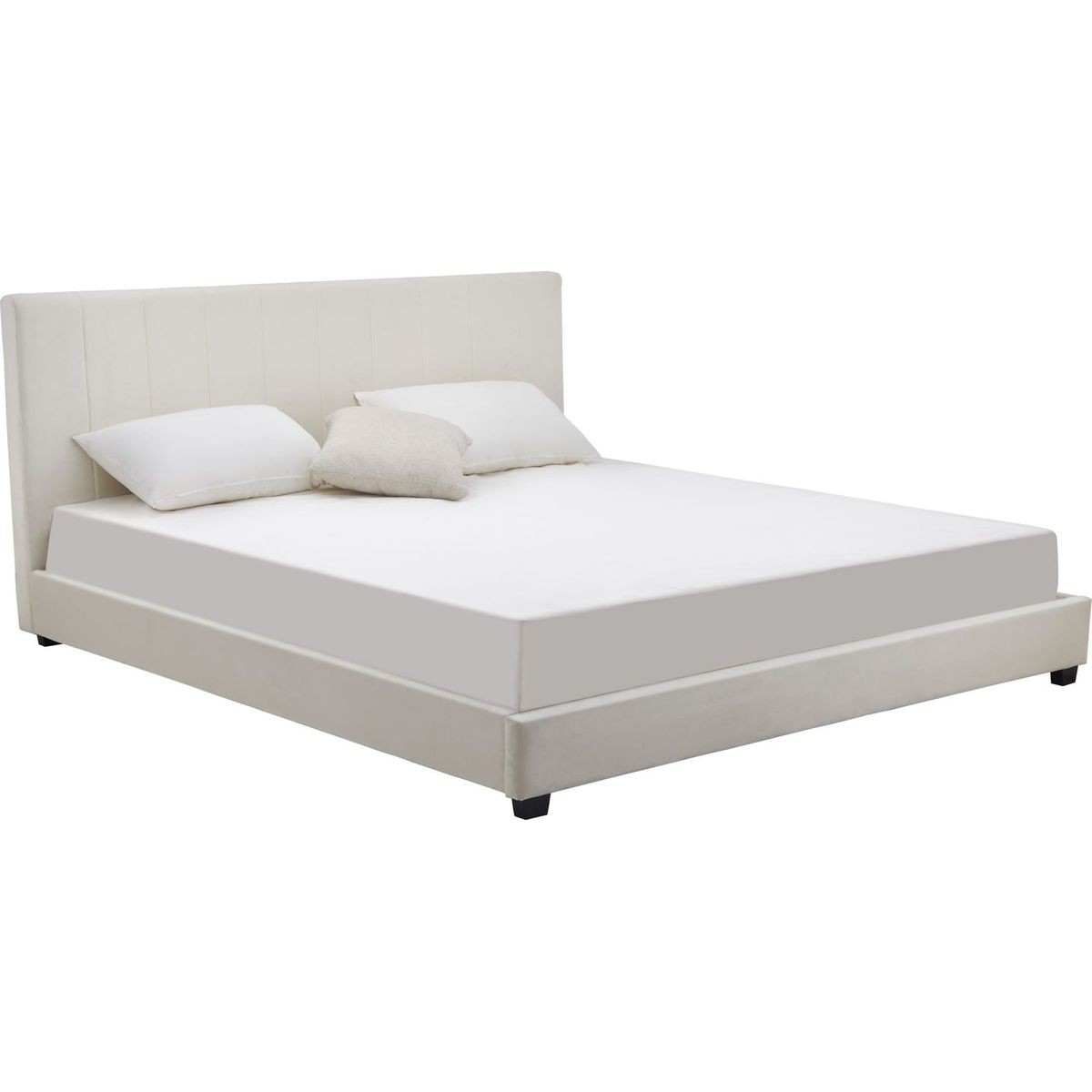 Lit avec tête de lit en velours - WILLIAM beige, HOMIFAB