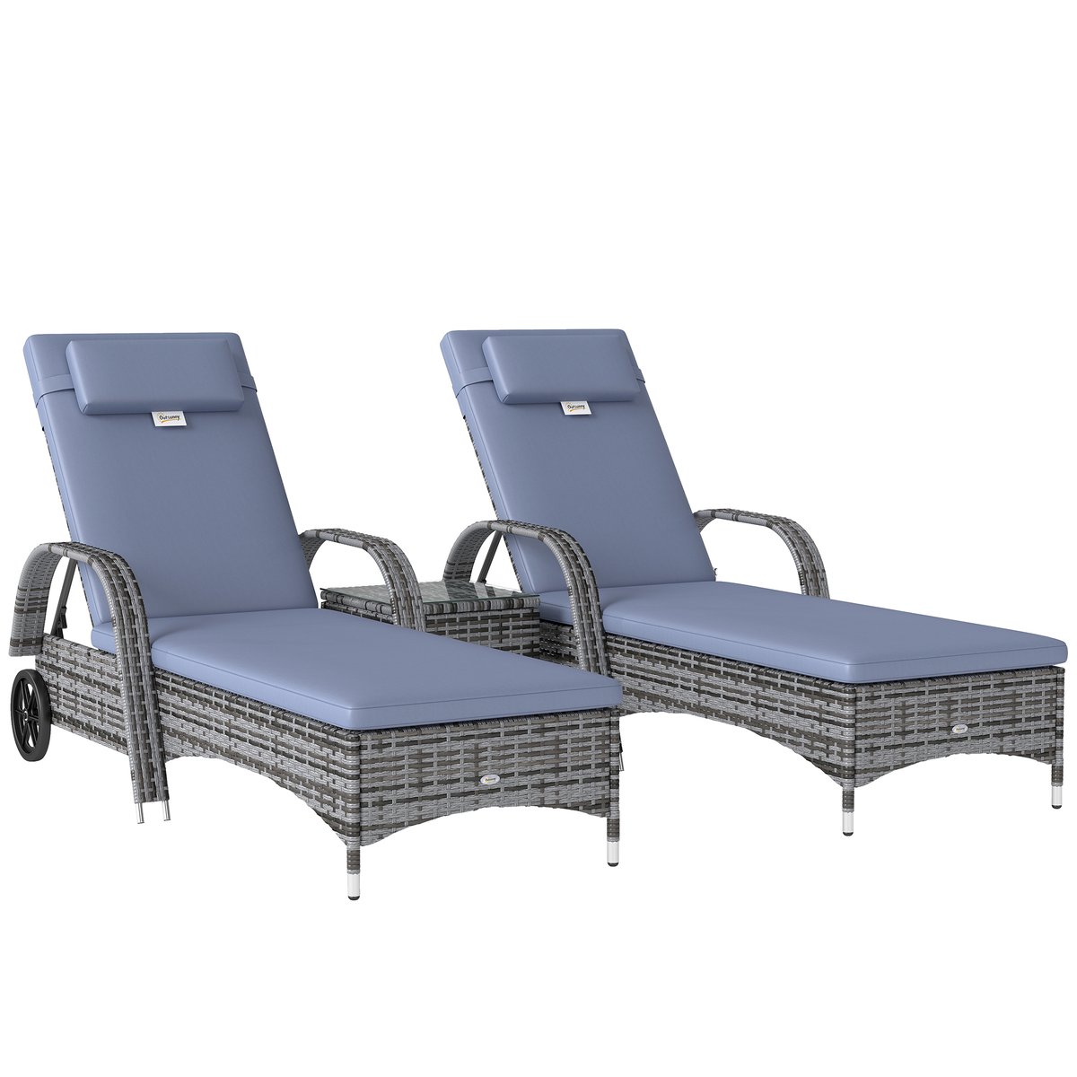 Ensemble de chaises longues en rotin Résine gris, OUTSUNNY