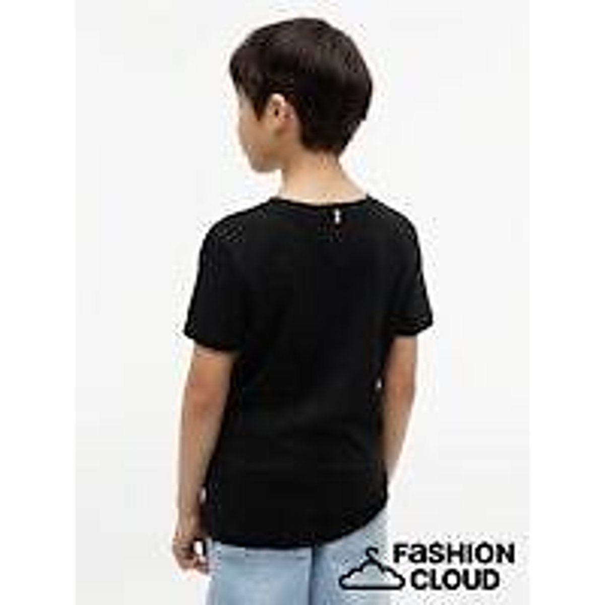 Camiseta de algodón, cuello redondo negro, TOMMY HILFIGER