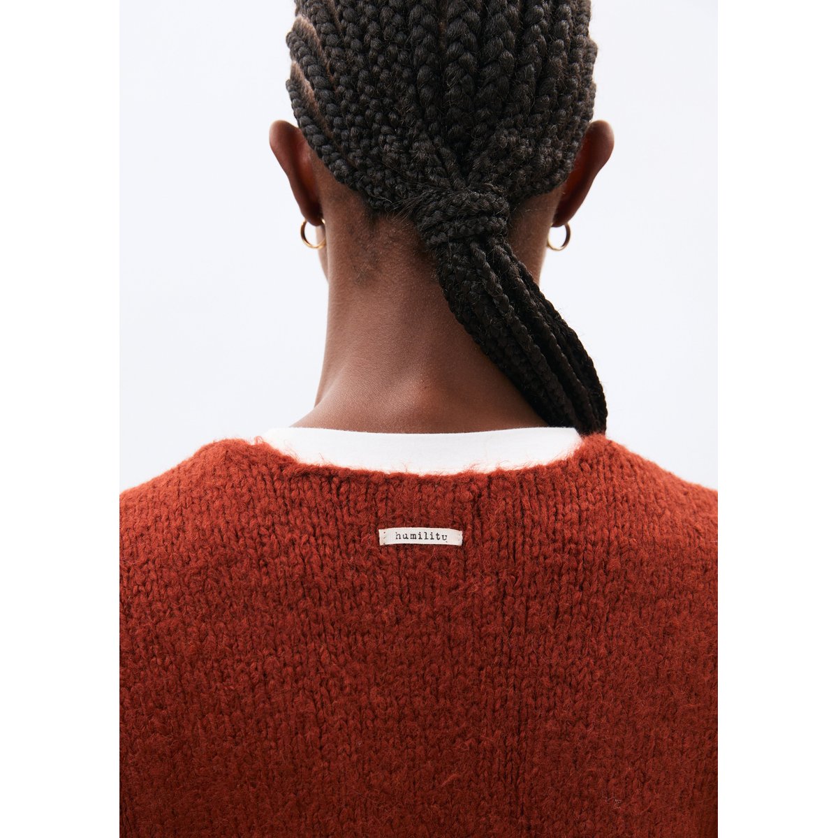 Pull sans manches en maille bouclette col V orange, HUMILITY