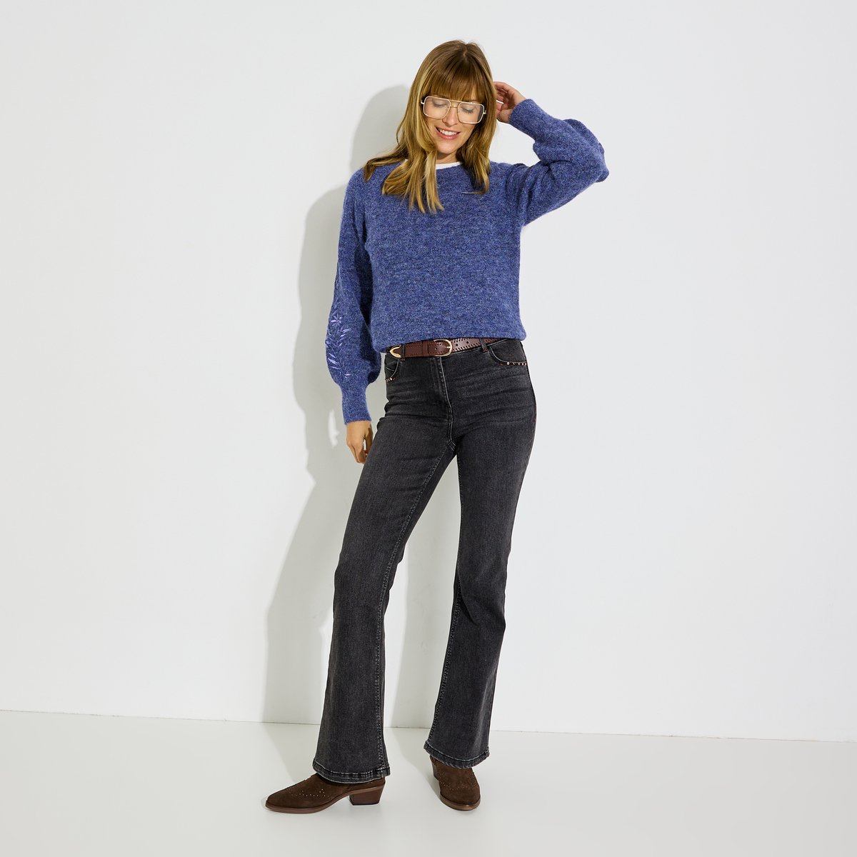 Pull doux motifs brodés bleu, GRAIN DE MALICE