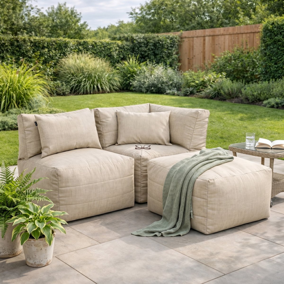 Pouf canapé de jardin modulable en tissu tissé d'intérieur et d'extérieur Oeko-Tex® - NOA beige, ICON