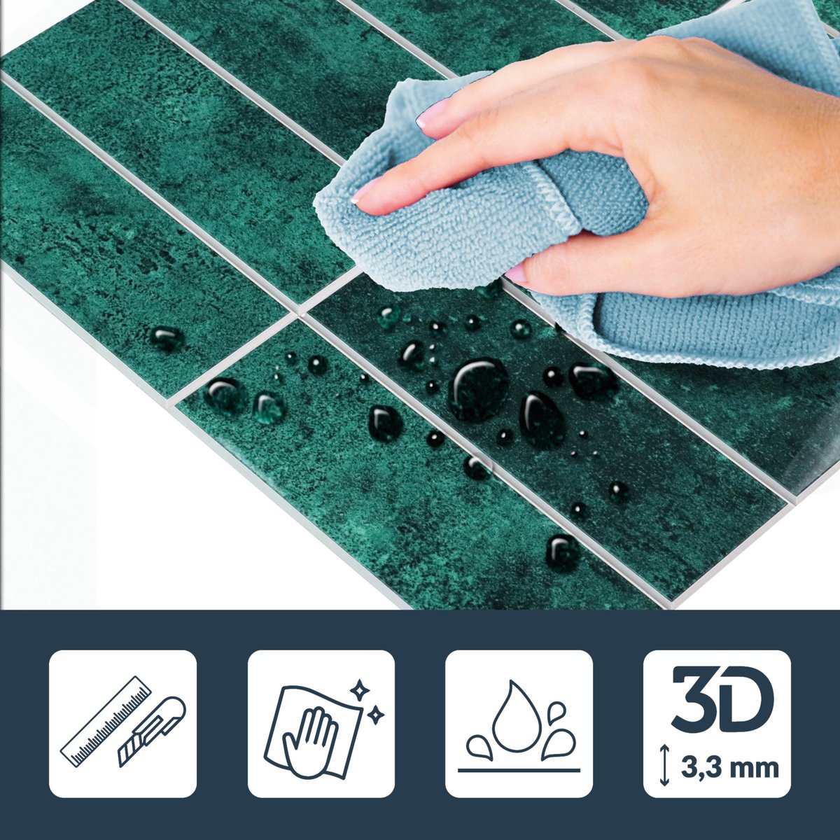 Crédence adhésive murale 3D - Effet carrelage 4 pièces couleur unique, DOUCEUR D'INTÉRIEUR