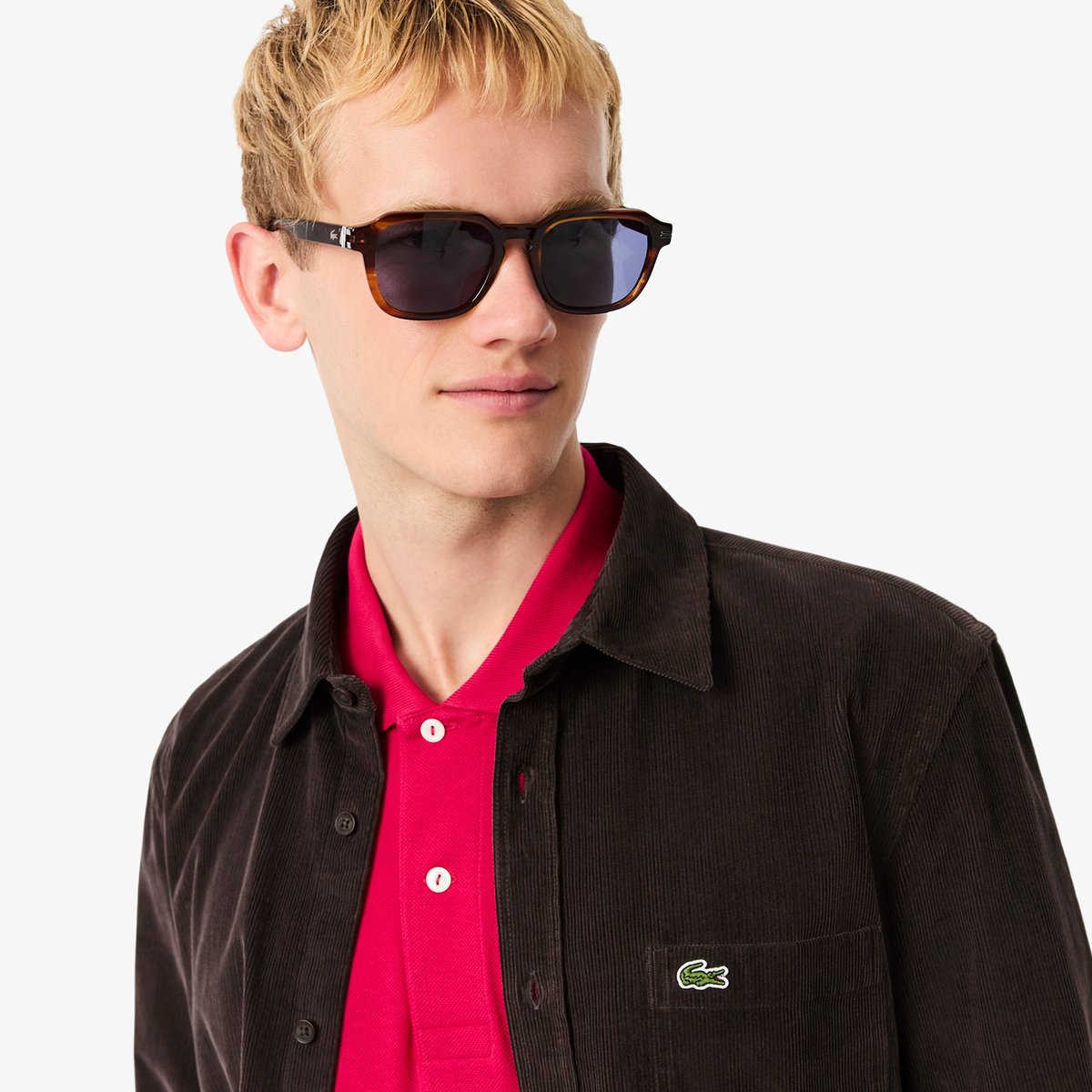 Chemise regular fit velours marron-skb, LACOSTE