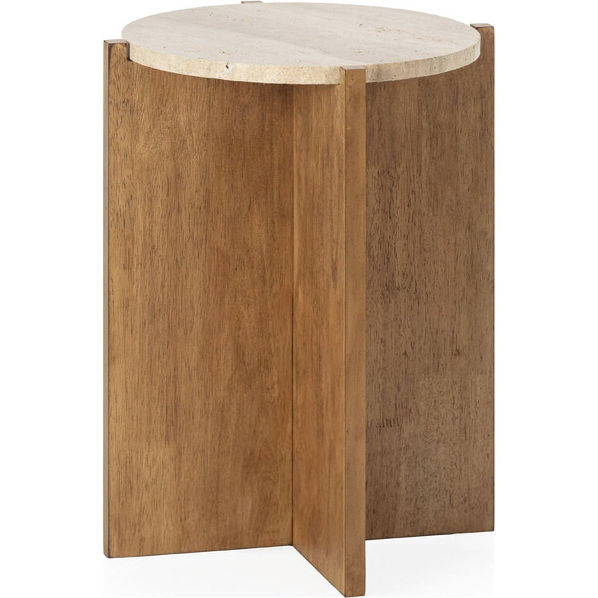 Table d'appoint en bois et marbre travertin naturel, RECOLLECTION
