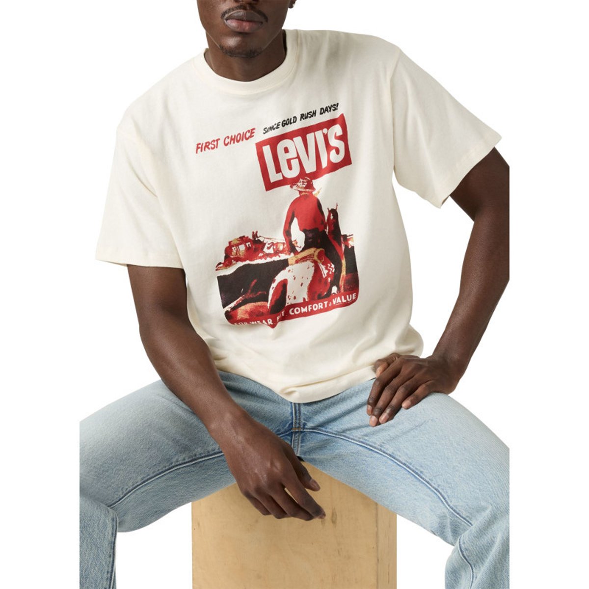 T-shirt en coton écru avec un imprimé fantaisie et des manches courtes écru, LEVI'S