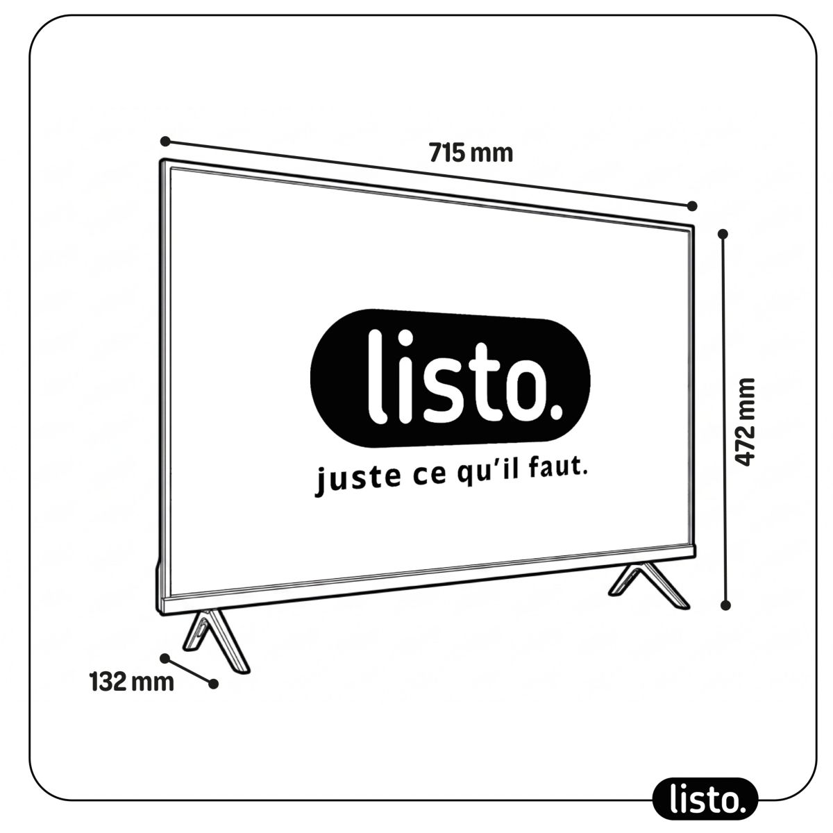 TV LED 32HD964 (2026) 32" (80 cm) couleur unique, LISTO