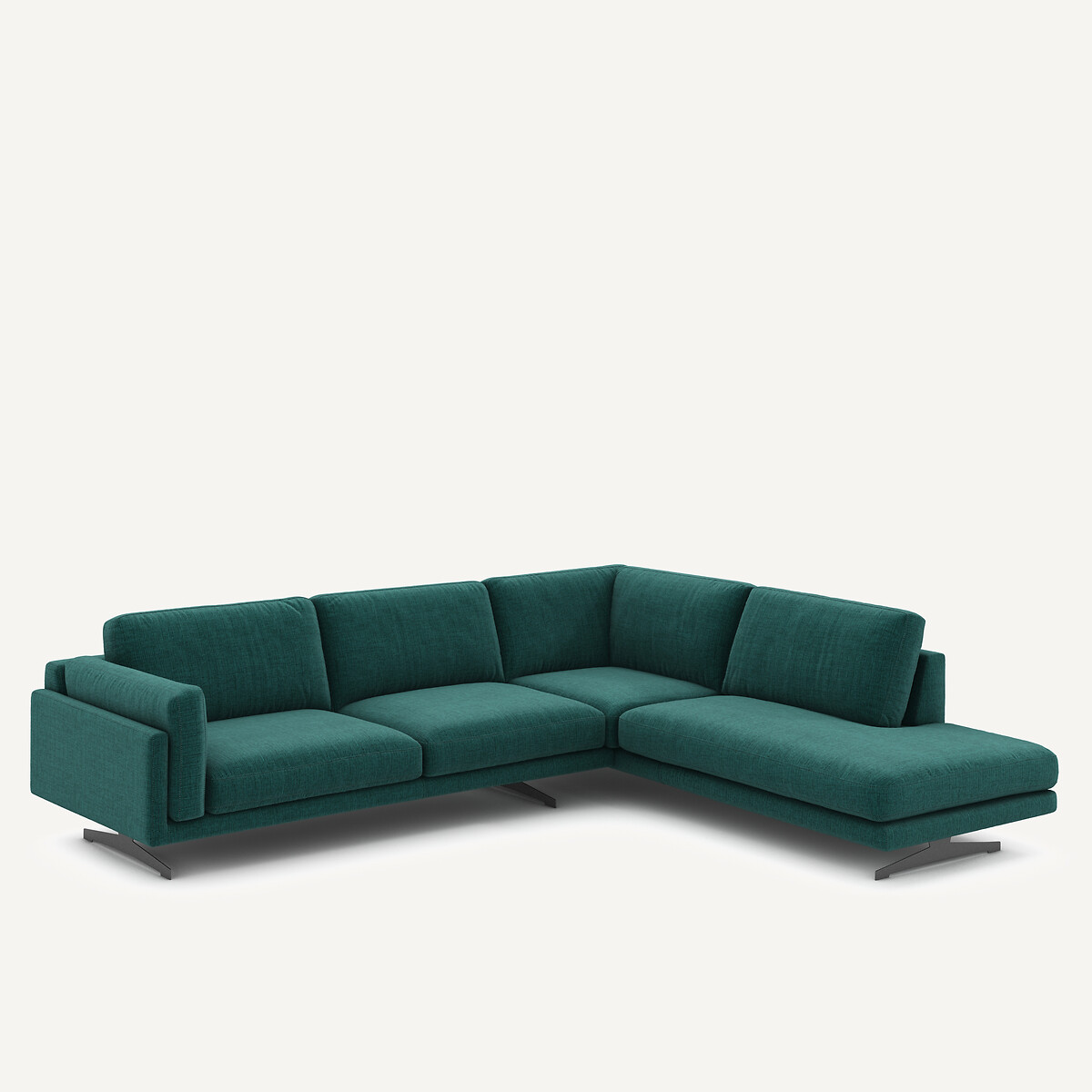 Ecksofa mit Chaiselongue, aus meliertem Stoff, CÉSAR dunkelgrün, AM.PM