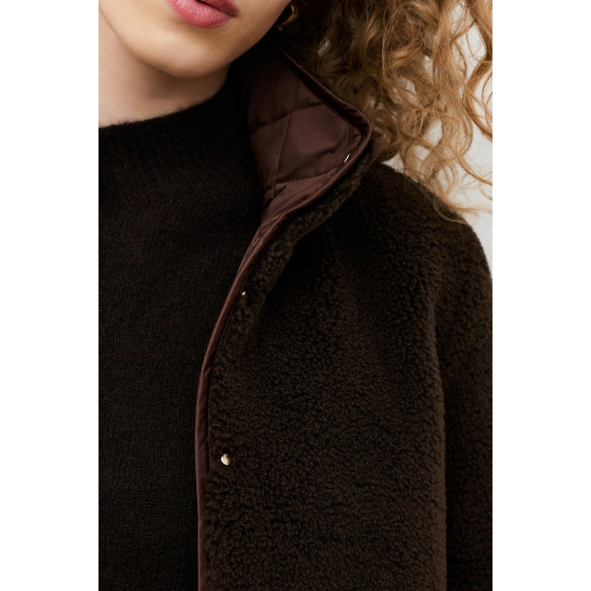 Manteau droit col montant GAMBERTINE marron foncé, CAROLL