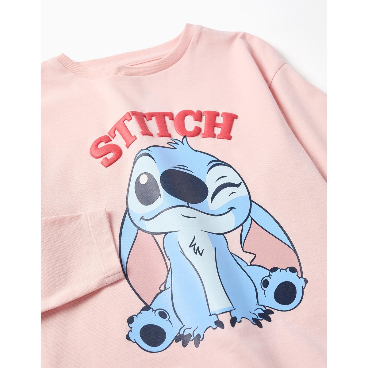 T-shirt en coton à manches longues avec imprimé Stitch rose, ZIPPY