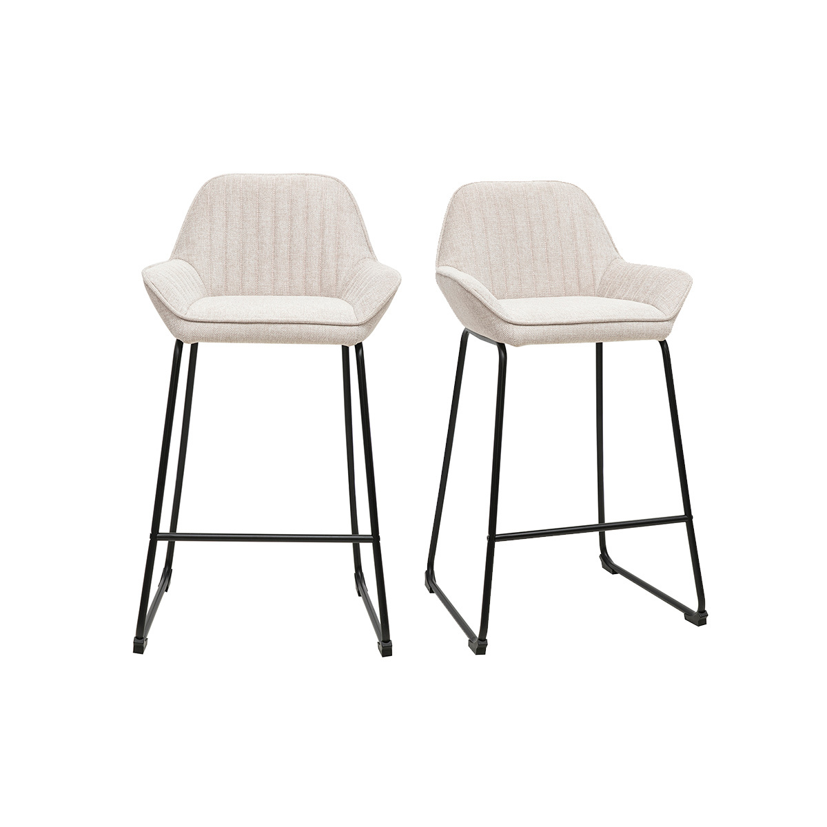 Tabourets de bar en tissu effet velours texturé terre brûlée et métal noir H68 cm (lot de 2) RONNIE beige, MILIBOO