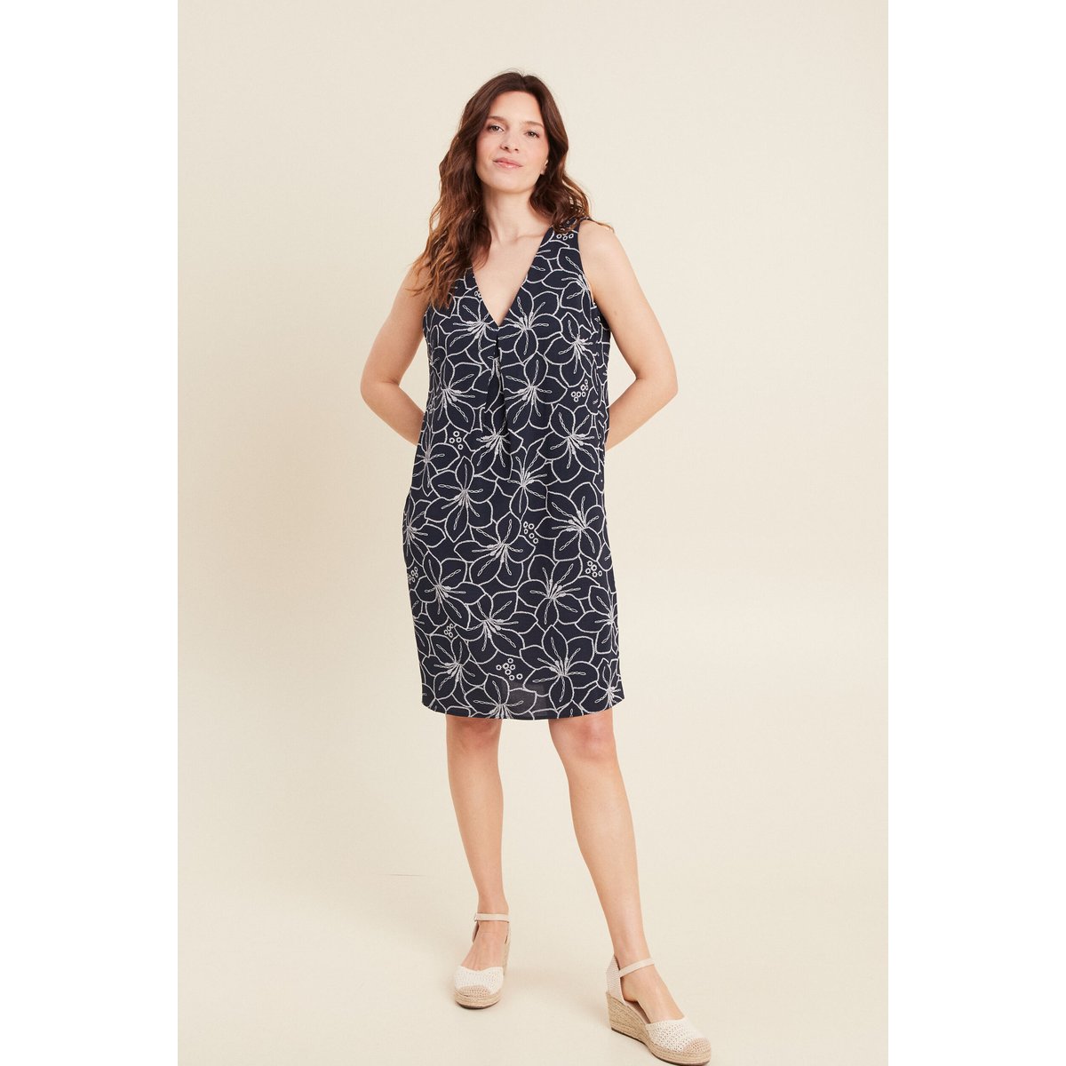 Robe fluide manches courtes bleu foncé, BREAL
