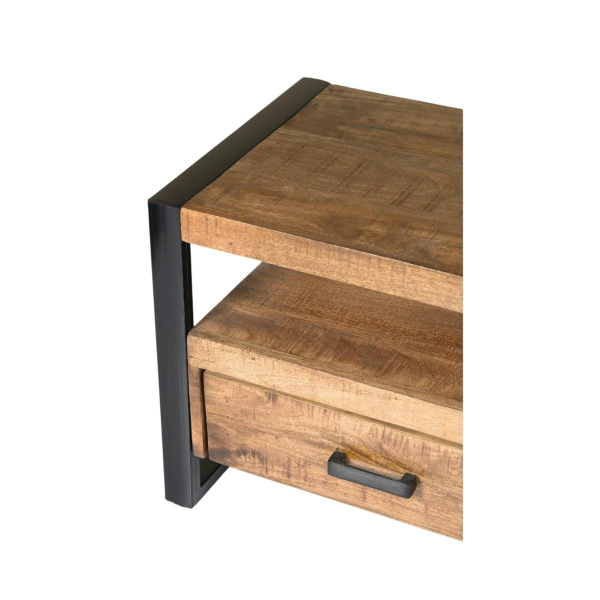 Petit meuble TV bois métal à double plateau KARGO bois naturel, PIER IMPORT