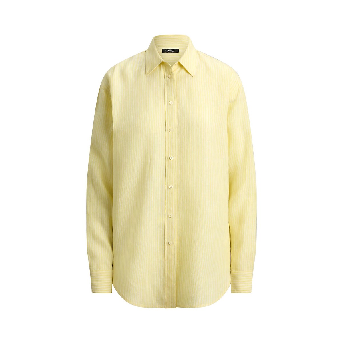 Striped Linen Shirt with Long Sleeves yellow/white striped, LAUREN RALPH LAUREN