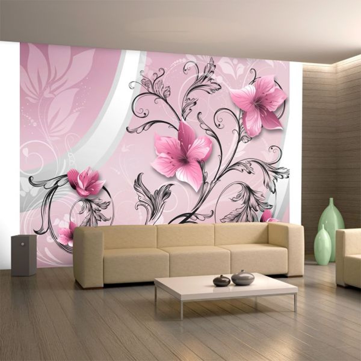 Papier peint intissé panoramique Fleurs Signs of happiness rose, EDEN