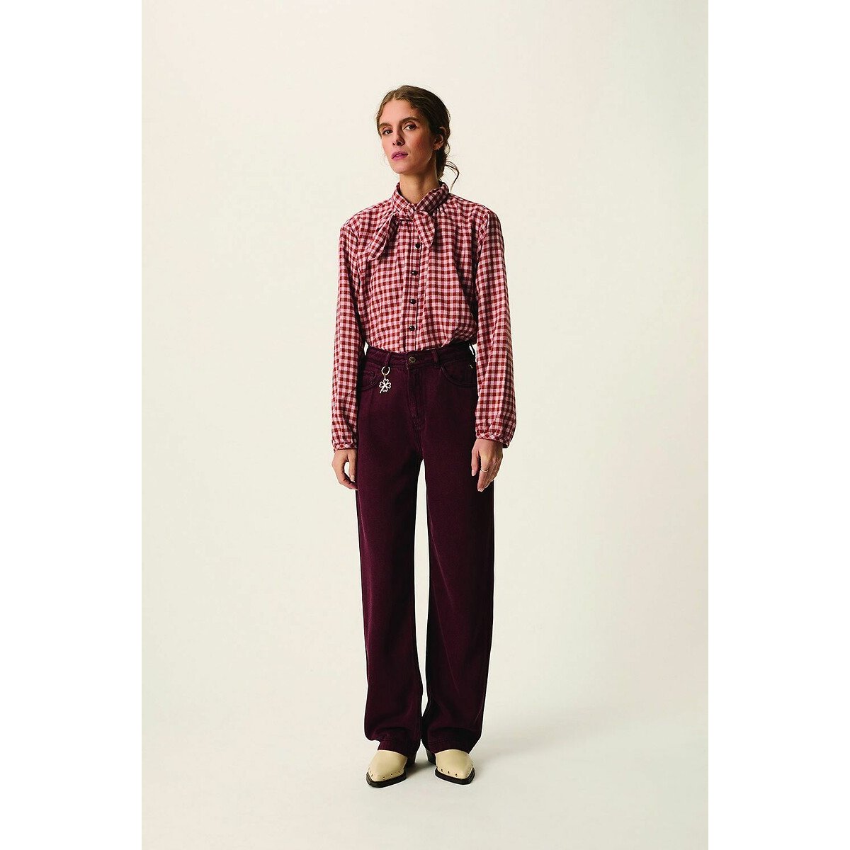 Rainbow Checked Blouse with Pussy-Bow Collar 90002586, DES PETITS HAUTS